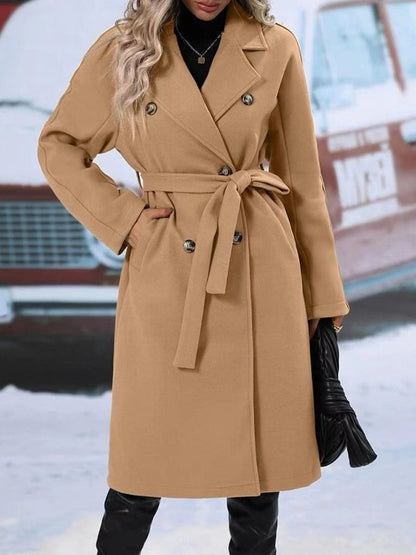 Trench-Coat Long à Revers et Ceinture